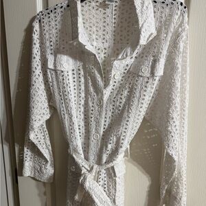 White Eyelet Lace Button-Up Dress